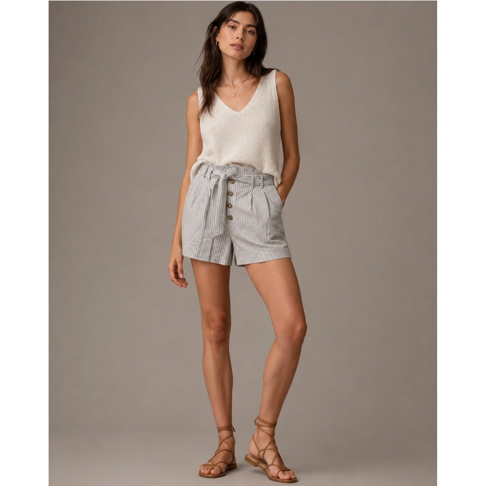 Abercrombie & Fitch Striped Linen Blend Shorts Sz Medium Paper Bag Coastal Cozy